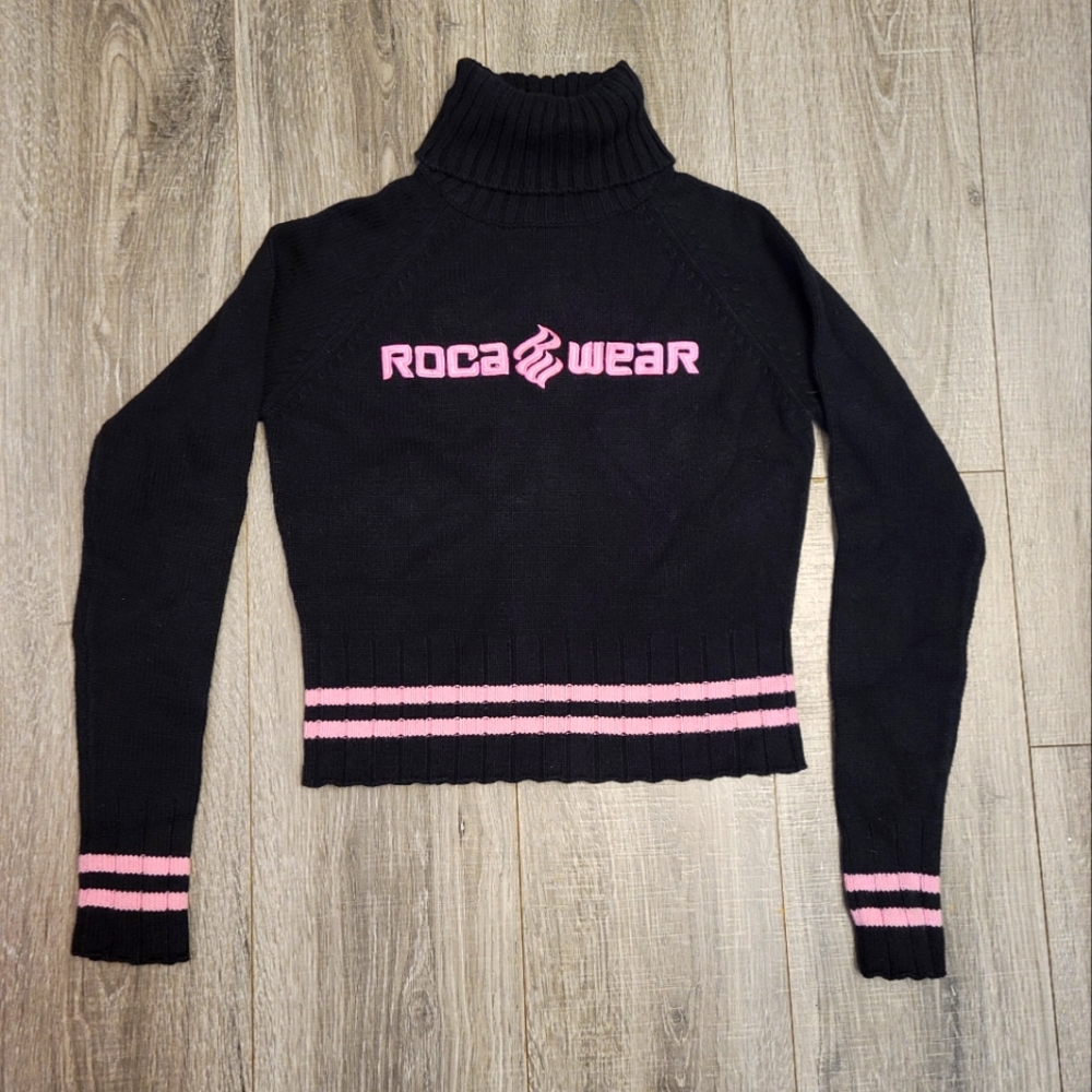 Rocawear Black and Pink Turtleneck Sweater Y2K Vintage